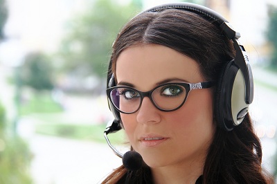 Female customer service representative with headset